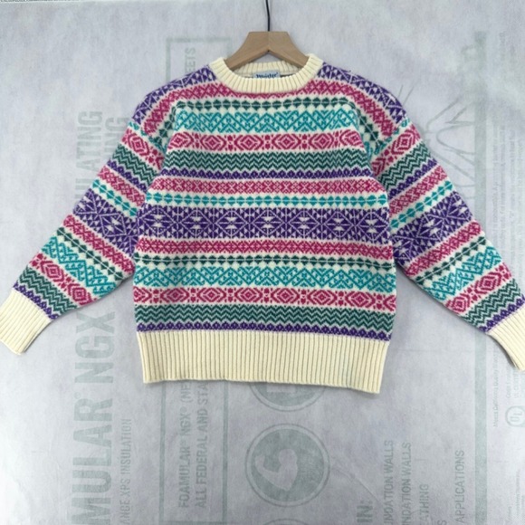 vintage MEISTER KNIT WOOL FAIR ISLE SKI Geometric SWEATER Fits XS Cottagecore - Picture 3 of 8